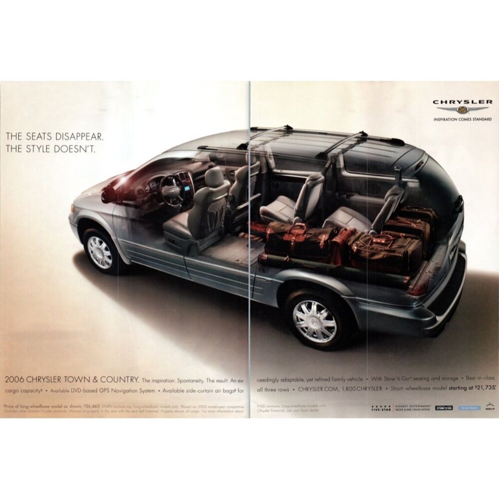 2006 Chrysler Town & Country Minivan 2 Page Vintage Print Ad Cutaway Wall Art